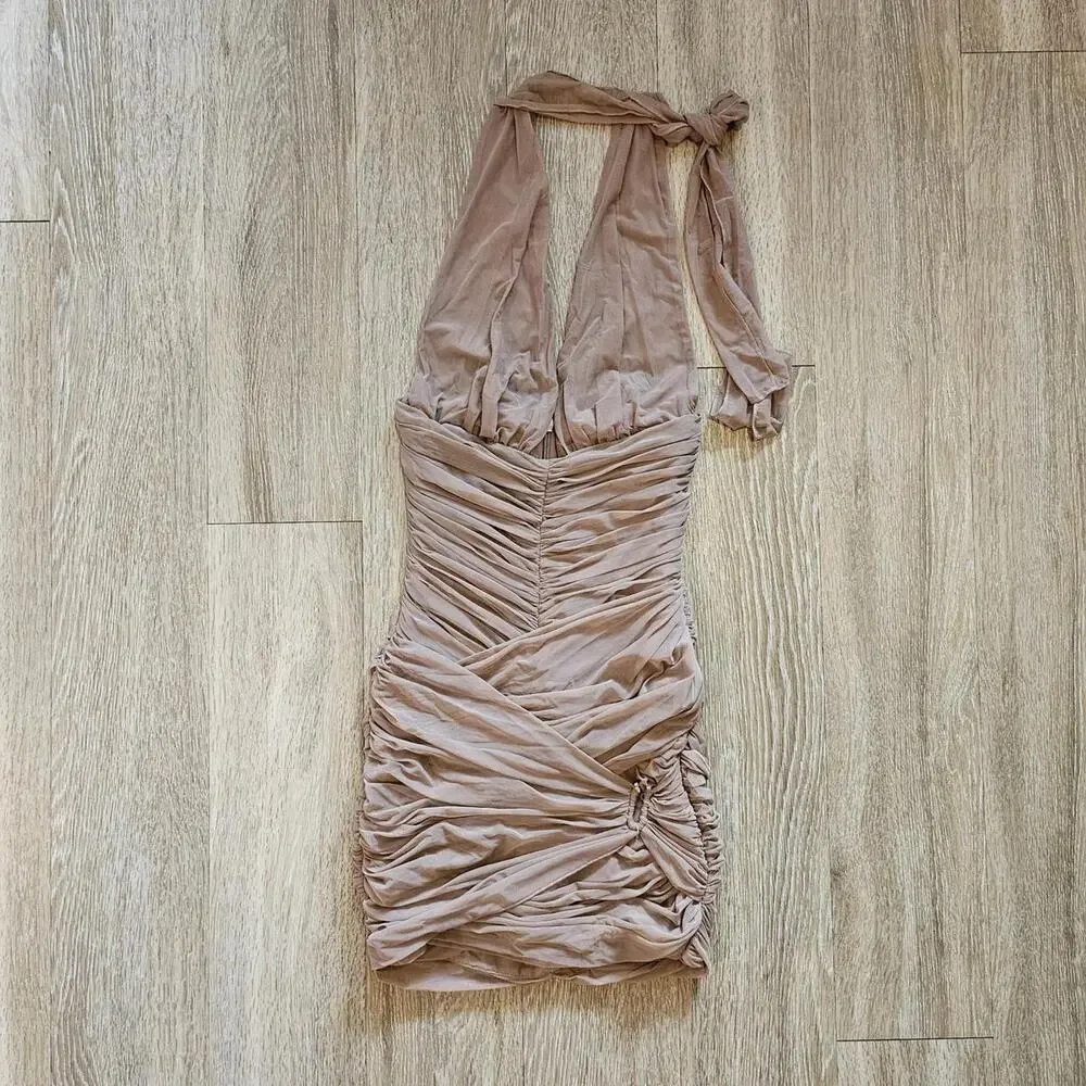 House of CB 'Laetitia' hazelnut gathered mini dress - Picture 2 of 7